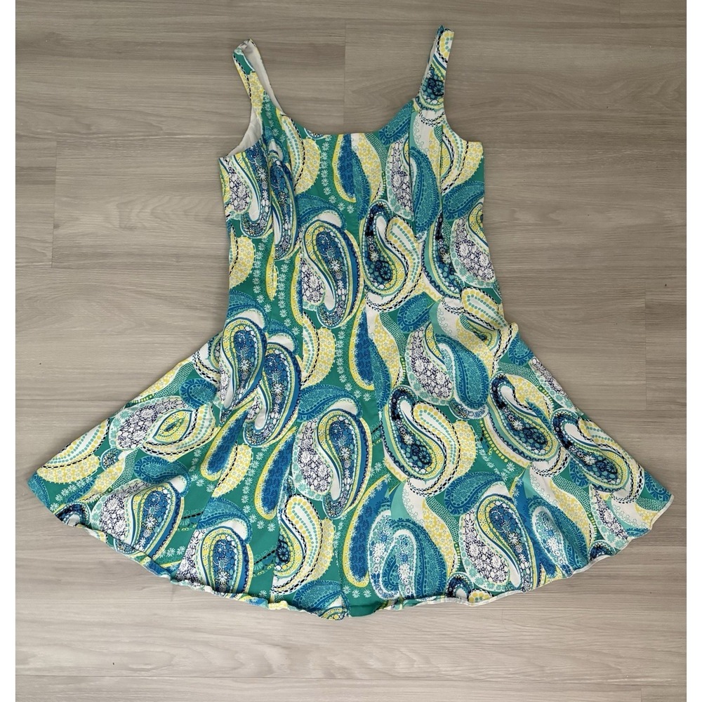 Pappagallo Womens Dress Blue Green Paisley Fit and Flare Sleeveless Size 18